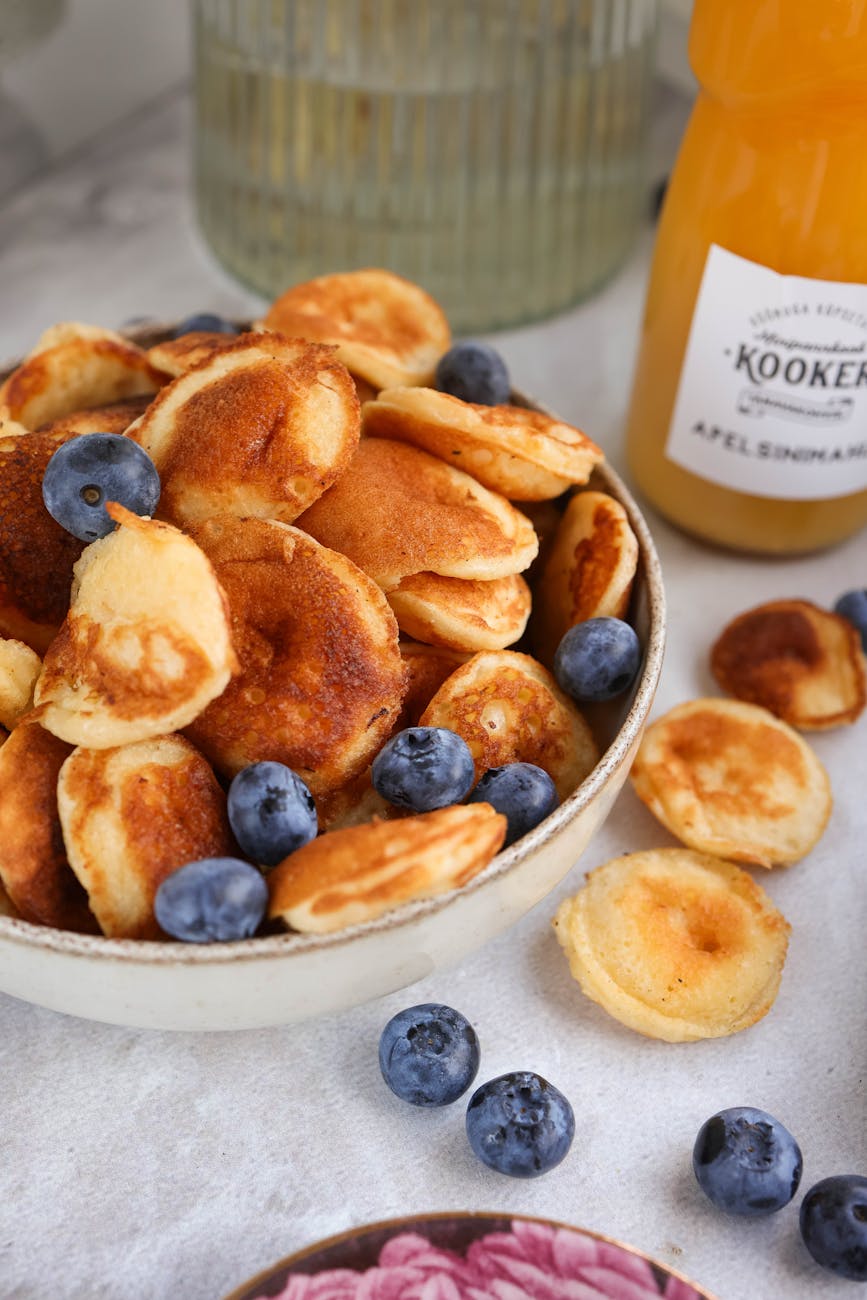 mini pancakes and blueberries